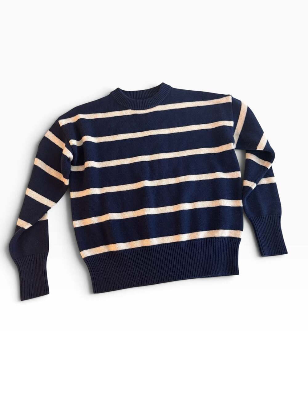 Minnow Striped Knit Sweater Size XS Navy Cream Crewneck Pullover